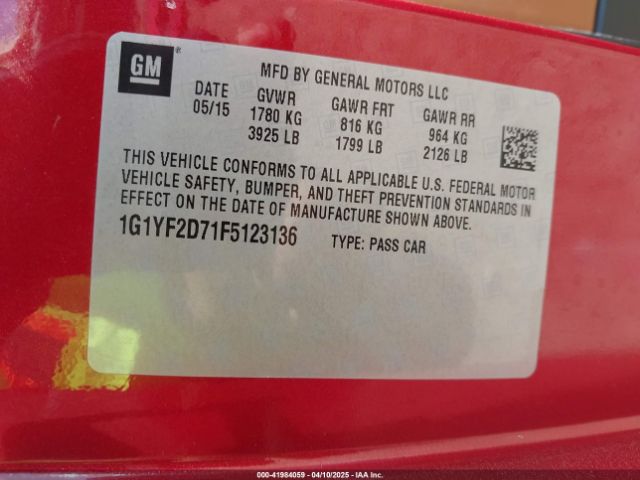 2015 CHEVROLET CORVETTE 1G1YF2D71F5123136 Photo 8