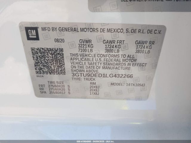 3GTU9DED1LG432266 GMC Sierra 1500 4wd  Short Box Slt