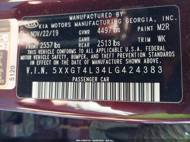5XXGT4L34LG424383 KIA Optima Lx