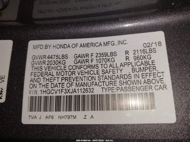 1HGCV1F3XJA112632 Honda Accord Sport