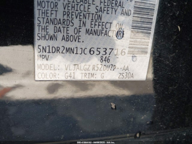 5N1DR2MN1JC653716 Nissan Pathfinder Sl