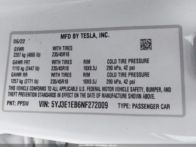 2022 TESLA MODEL 3 5YJ3E1EB6NF272009 Photo 8