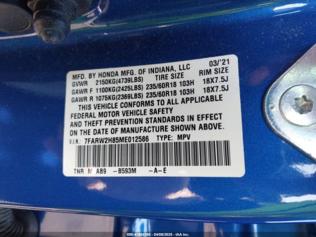7FARW2H85ME012586 Honda Cr-v Awd Ex-l