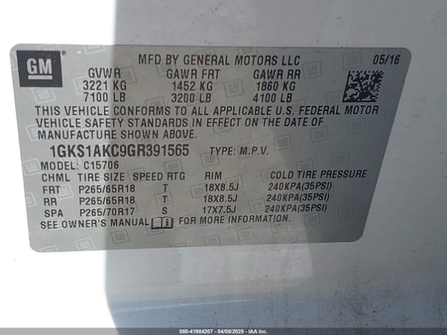 1GKS1AKC9GR391565 GMC YUKON SLE