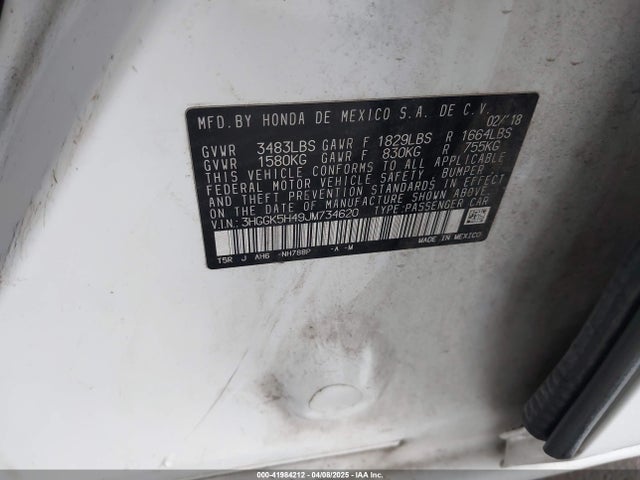 3HGGK5H49JM734620 Honda FIT LX