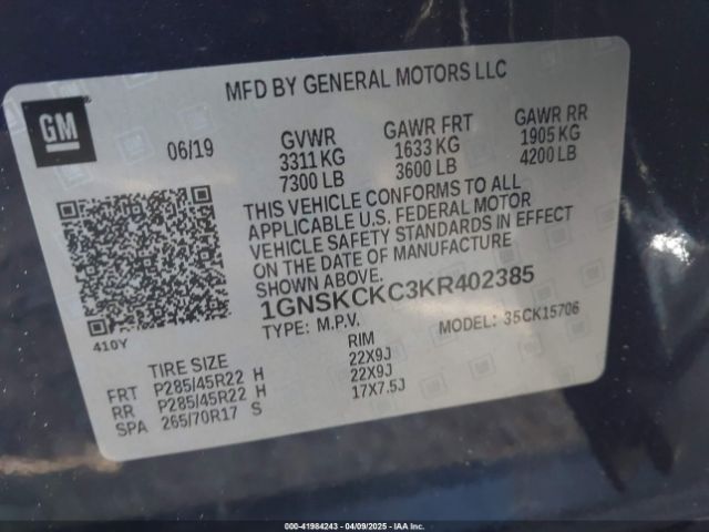 1GNSKCKC3KR402385 Chevrolet Tahoe Premier