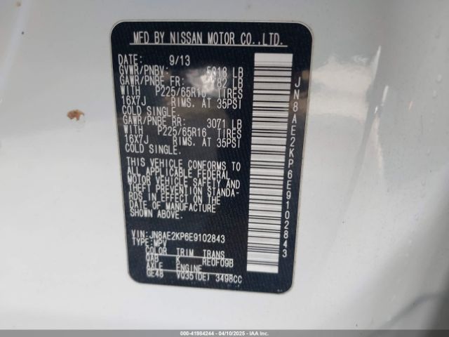 JN8AE2KP6E9102843 Nissan Quest Sv