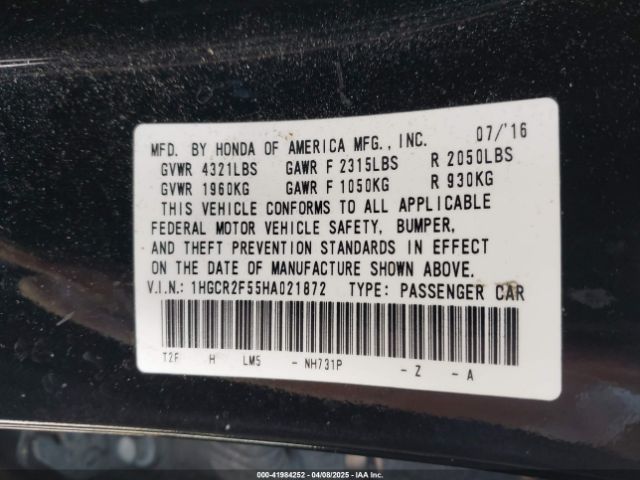 1HGCR2F55HA021872 Honda Accord Sport