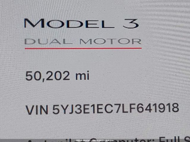 5YJ3E1EC7LF641918 Tesla Model 3 Performance Dual Motor All-wheel Drive