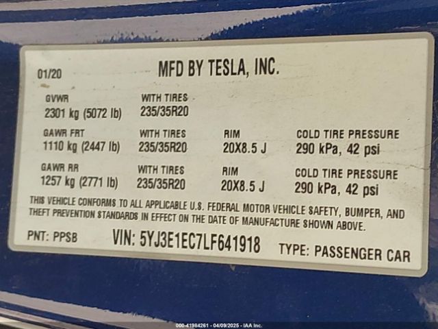 5YJ3E1EC7LF641918 Tesla Model 3 Performance Dual Motor All-wheel Drive
