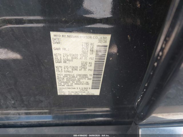5N1AZ2MH3HN111903 Nissan Murano Platinum