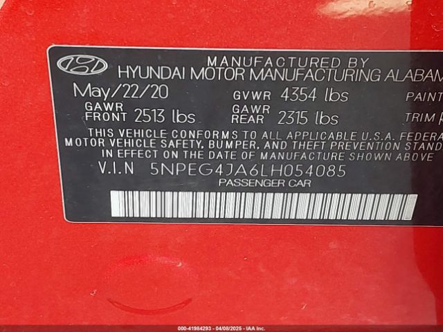 5NPEG4JA6LH054085 Hyundai SONATA SE