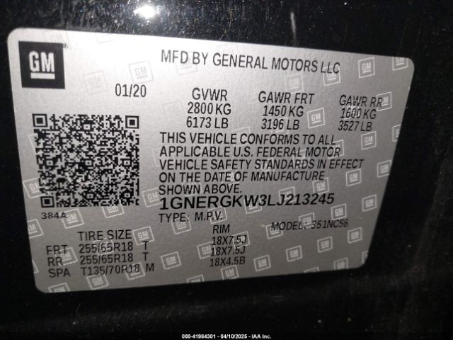 1GNERGKW3LJ213245 Chevrolet Traverse Fwd Lt Cloth