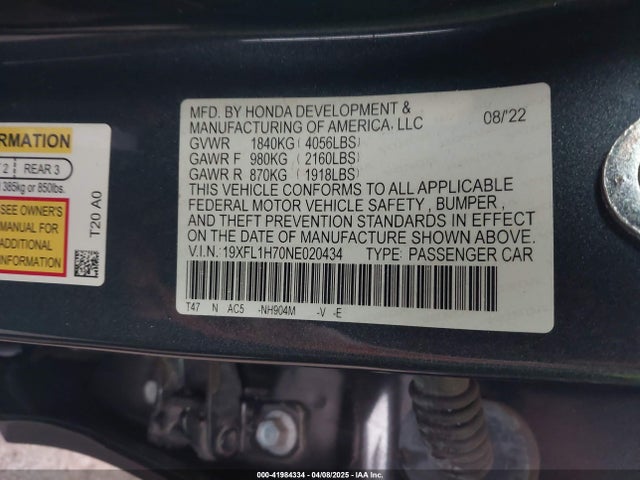 19XFL1H70NE020434 Honda Civic Ex-l