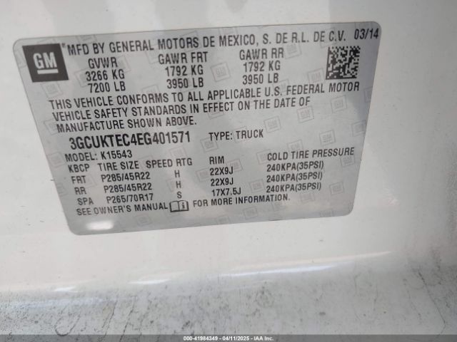 3GCUKTEC4EG401571 Chevrolet Silverado 1500 High Country