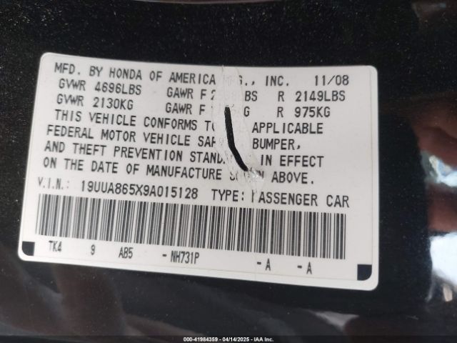 2009 ACURA TL 19UUA865X9A015128 Photo 8