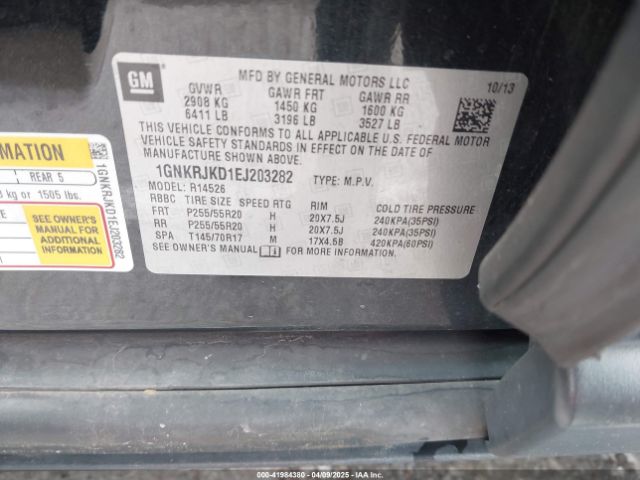 1GNKRJKD1EJ203282 Chevrolet Traverse Ltz