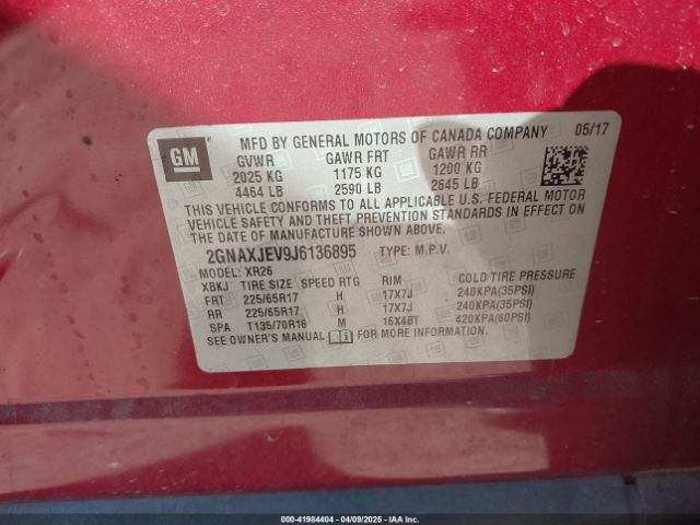 2GNAXJEV9J6136895 Chevrolet EQUINOX LT