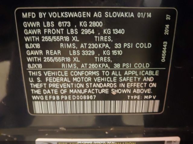 WVGEF9BP9ED008967 Volkswagen Touareg 3.6l Sport