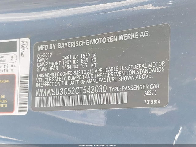2012 MINI COOPER WMWSU3C52CT542030 Photo 8