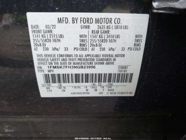 2022 FORD EXPLORER 1FMSK7FH3NGB23956 Photo 8