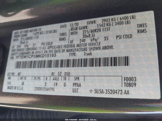 1FTEW1CP3MKD15193 Ford F-150 Xl