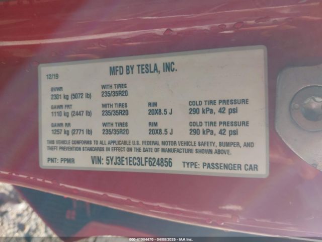 5YJ3E1EC3LF624856 Tesla Model 3 Performance Dual Motor All-wheel Drive