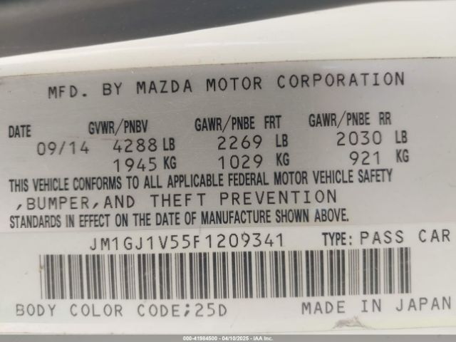 JM1GJ1V55F1209341 Mazda Mazda6 I Touring