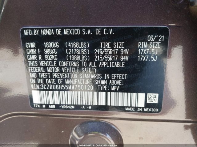 3CZRU6H55MM750120 Honda Hr-v Awd Ex