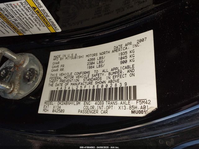 2008 MITSUBISHI ECLIPSE SPYDER 4A3AL25F18E002839 Photo 8