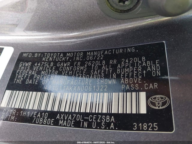 4T1G11AKXNU061322 Toyota CAMRY SE