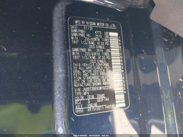 JN8BT3BB9SW163234 Nissan Rogue Sv Intelligent Awd