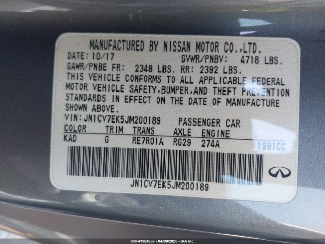 JN1CV7EK5JM200189 Infiniti Q60 2.0t Luxe