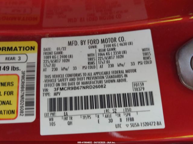 3FMCR9B67NRD26082 Ford Bronco Sport Big Bend