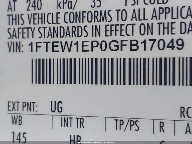 1FTEW1EP0GFB17049 Ford F-150 Lariat
