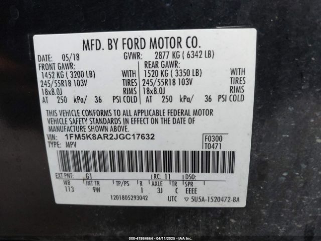 1FM5K8AR2JGC17632 Ford Police Interceptor