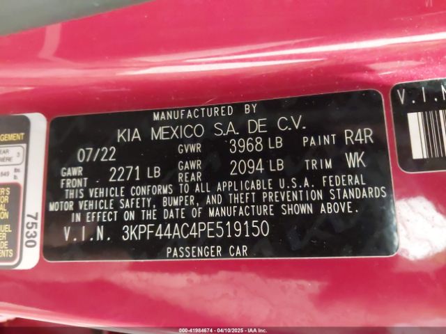 3KPF44AC4PE519150 KIA FORTE GT
