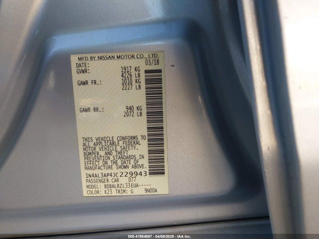 1N4AL3AP4JC229943 Nissan Altima 2.5 Sl