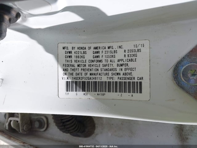 1HGCR2F52GA049112 Honda Accord Sport
