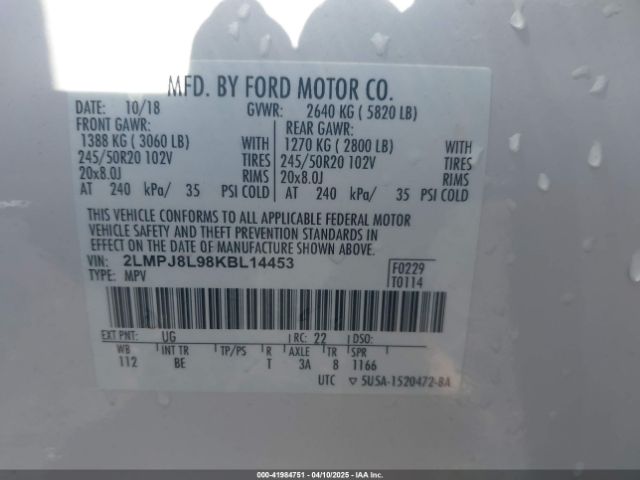 2019 LINCOLN NAUTILUS 2LMPJ8L98KBL14453 Photo 8