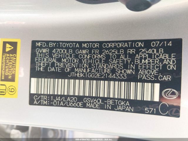 JTHBK1GG2E2144333 Lexus ES 350