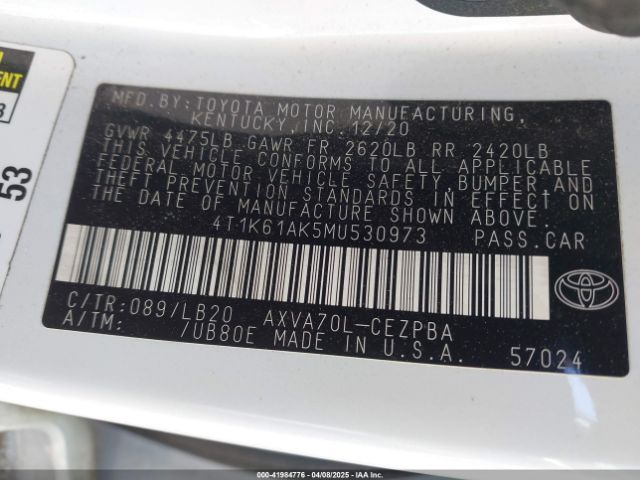 4T1K61AK5MU530973 Toyota CAMRY XSE