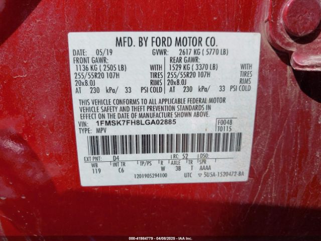 2020 FORD EXPLORER 1FMSK7FH8LGA02885 Photo 8