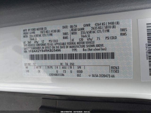 1FBAX2Y84RKB25496 Ford Transit-350 Passenger Van Xl