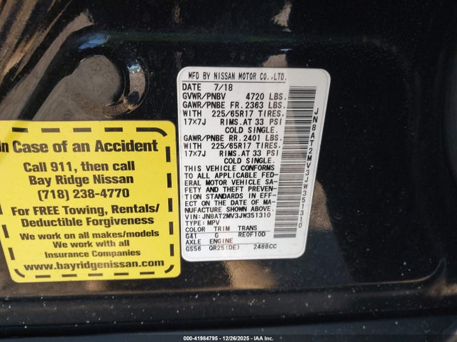 JN8AT2MV3JW351310 Nissan ROGUE SV