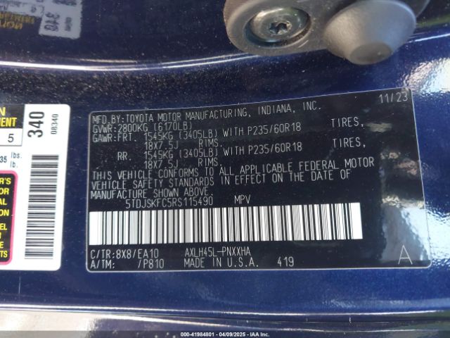 5TDJSKFC5RS115490 Toyota SIENNA XLE