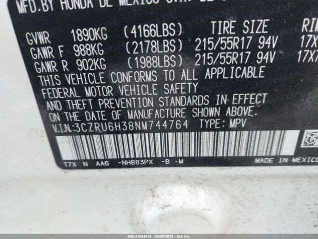 3CZRU6H38NM744764 Honda Hr-v Awd Lx