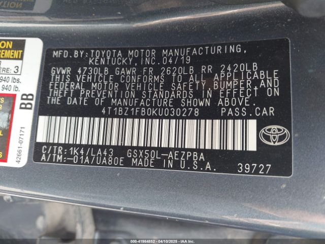 4T1BZ1FB0KU030278 Toyota AVALON LIMITED