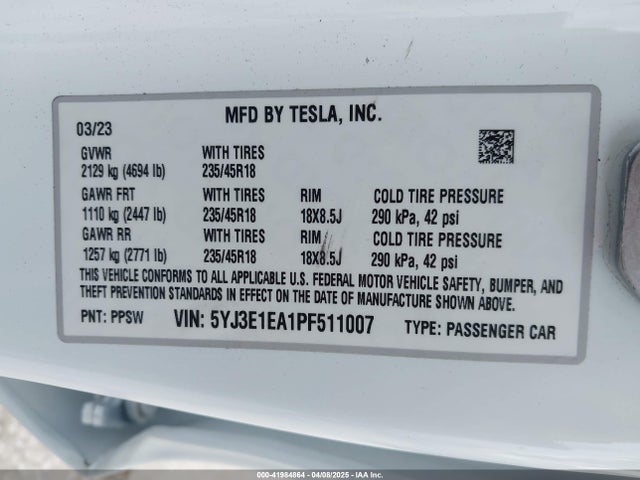2023 TESLA MODEL 3 5YJ3E1EA1PF511007 Photo 8