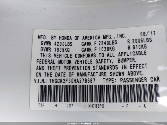 1HGCR2F30HA276587 Honda ACCORD LX